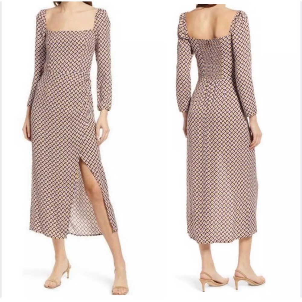 NWT Reformation Hilda Dress Geometric Print Midi Dress in Black and Cream